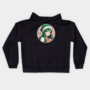 Green haired anime girl with green hat Kids Hoodie